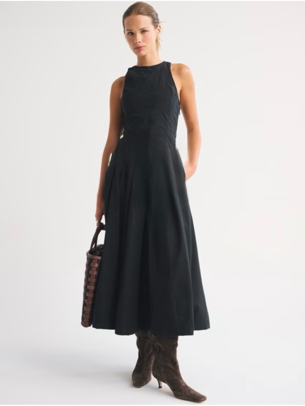 Abercrombie & Fitch Black High Neck Sleeveless Seamed Midi Long Dress Cotton M